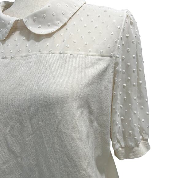 Adrianna‎ Papell XL Top with Sleeves Schoolboy Cream Dotted Sleeves Blouse (7) - Picture 2 of 12